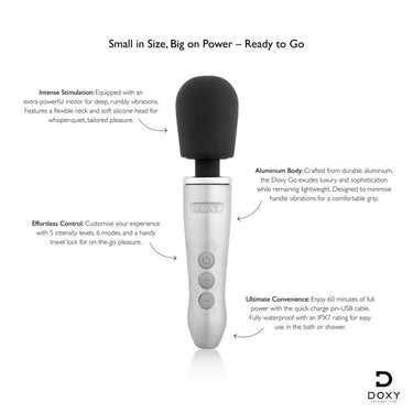Doxy Go - Brushed Metal in use, illustrating the powerful capabilities of the doxy mini wand.